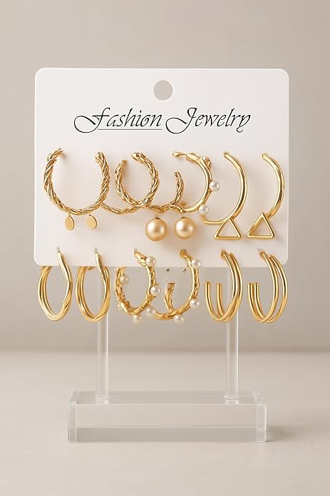 Pearl Stud & Hoop Earrings Set for Women & Girls