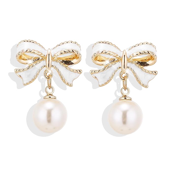 white bow korean earrings for girls